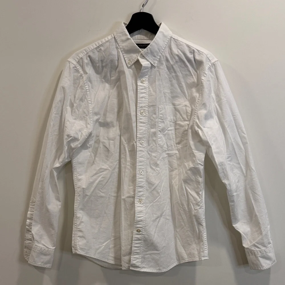 Banana Republic Men's White Oxford Button Down Shirt Untucked Slim Fit - Picture 1 of 4